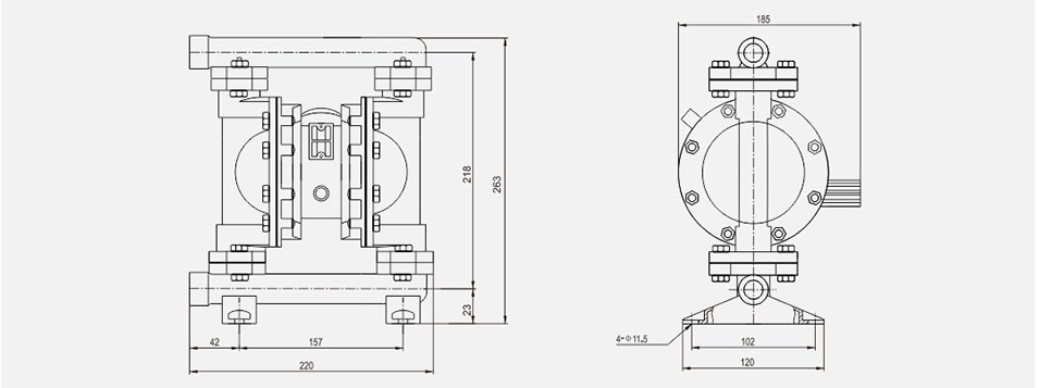 氣動隔膜泵QBK-15不銹鋼泵201-安裝尺寸