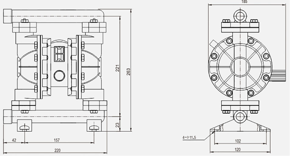 氣動(dòng)隔膜泵QBK-15鑄鋼泵-尺寸