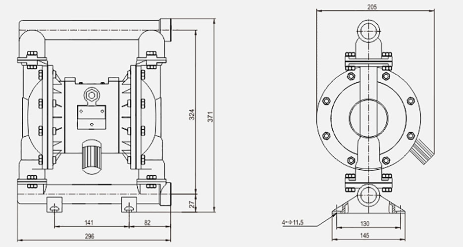 氣動(dòng)隔膜泵QBK-25不銹鋼泵304-尺寸