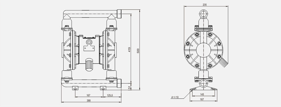 氣動隔膜泵QBK-40鋁合金泵-尺寸