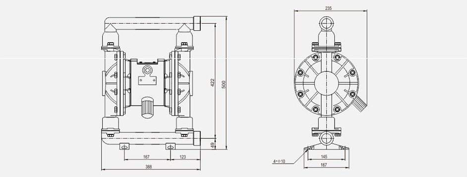 氣動(dòng)隔膜泵QBK-32不銹鋼泵316L-尺寸