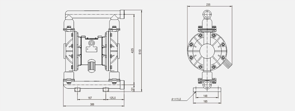 氣動(dòng)隔膜泵QBK-32鑄鋼泵-尺寸