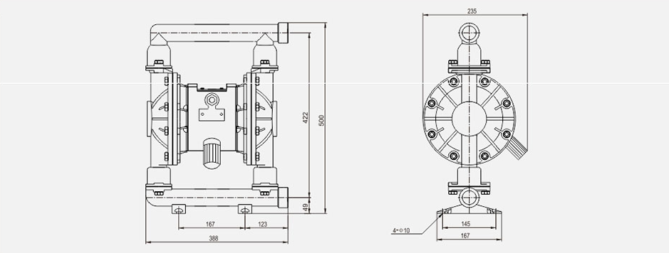 氣動(dòng)隔膜泵QBK-32不銹鋼泵201-尺寸